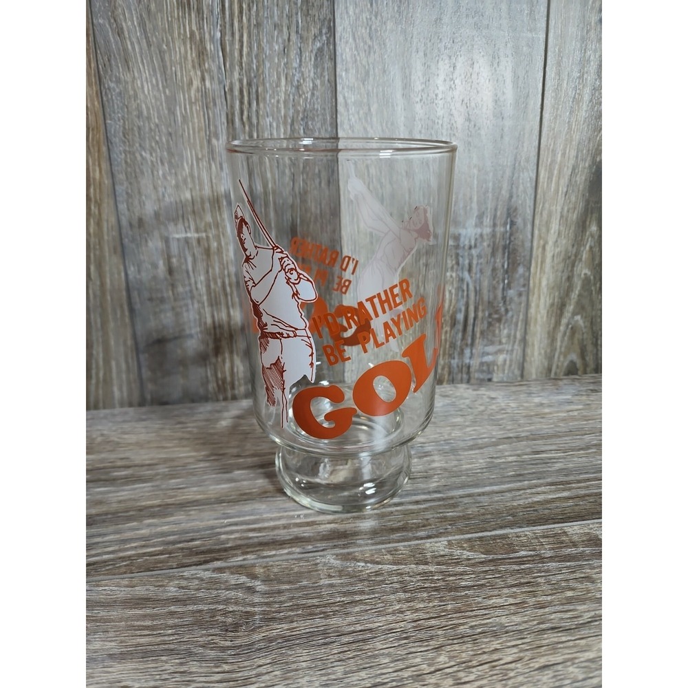 VINTAGE I'd Rather be Playing Golf BAR GLASS 6 3/4" by 3‎ 3/4"